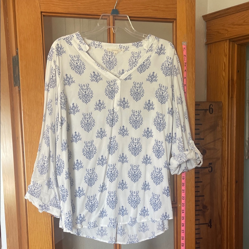 Blue and White Patterned Women's Top